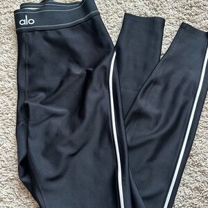Alo High-Waist Black Leggings with White Side Stripe